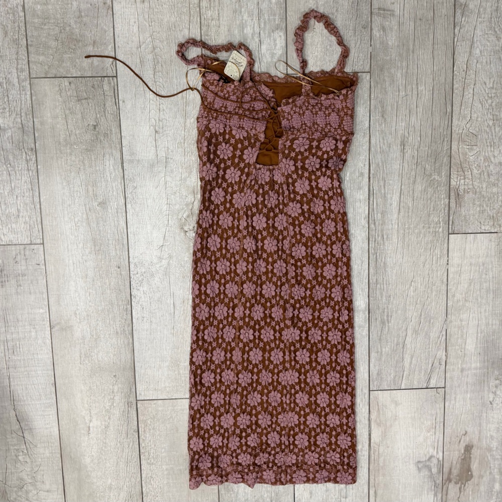 Free People Lucinda Lace Midi Dress Ginger Combo Floral Lace NWT Size L - Picture 6 of 9